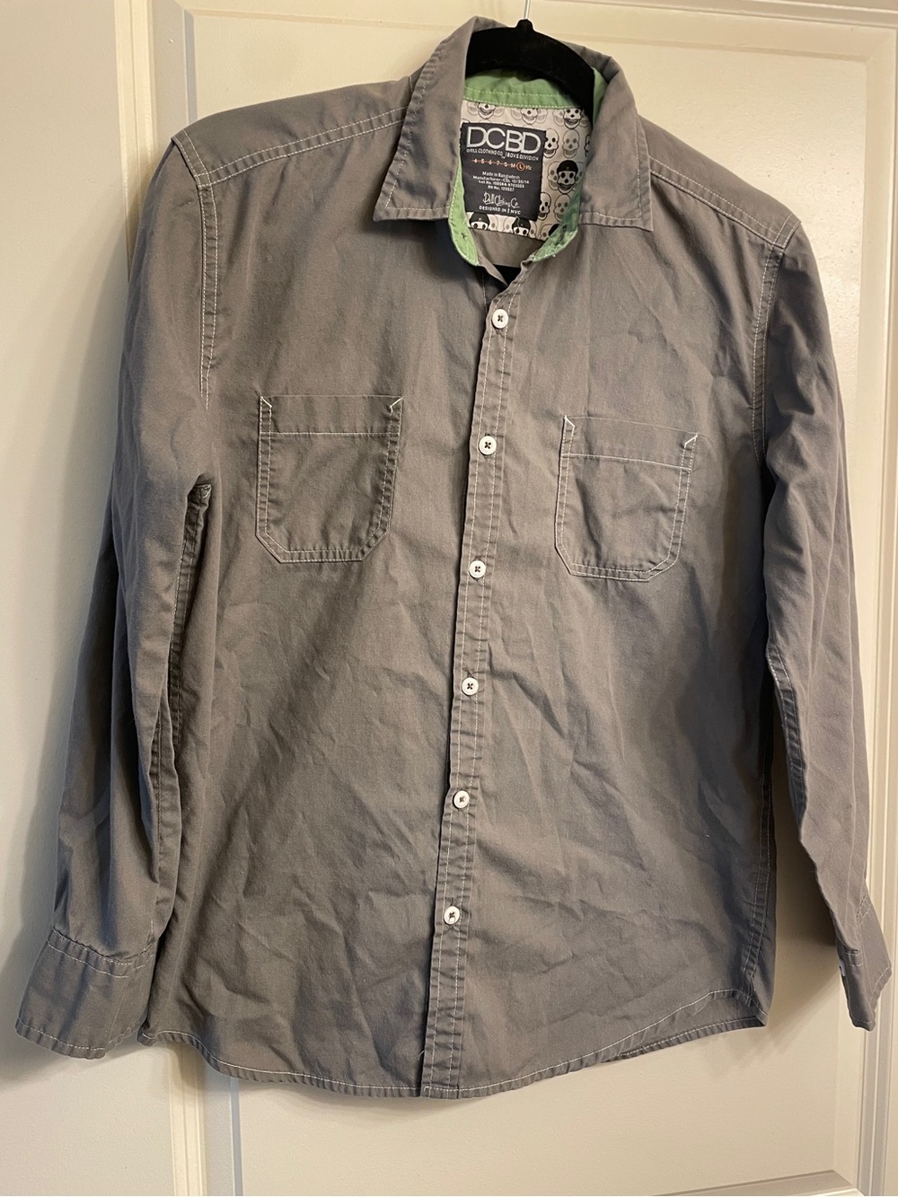 Drill Clothing Co. Boys Division (DCBD) long-sleeve gray button-down shirt L